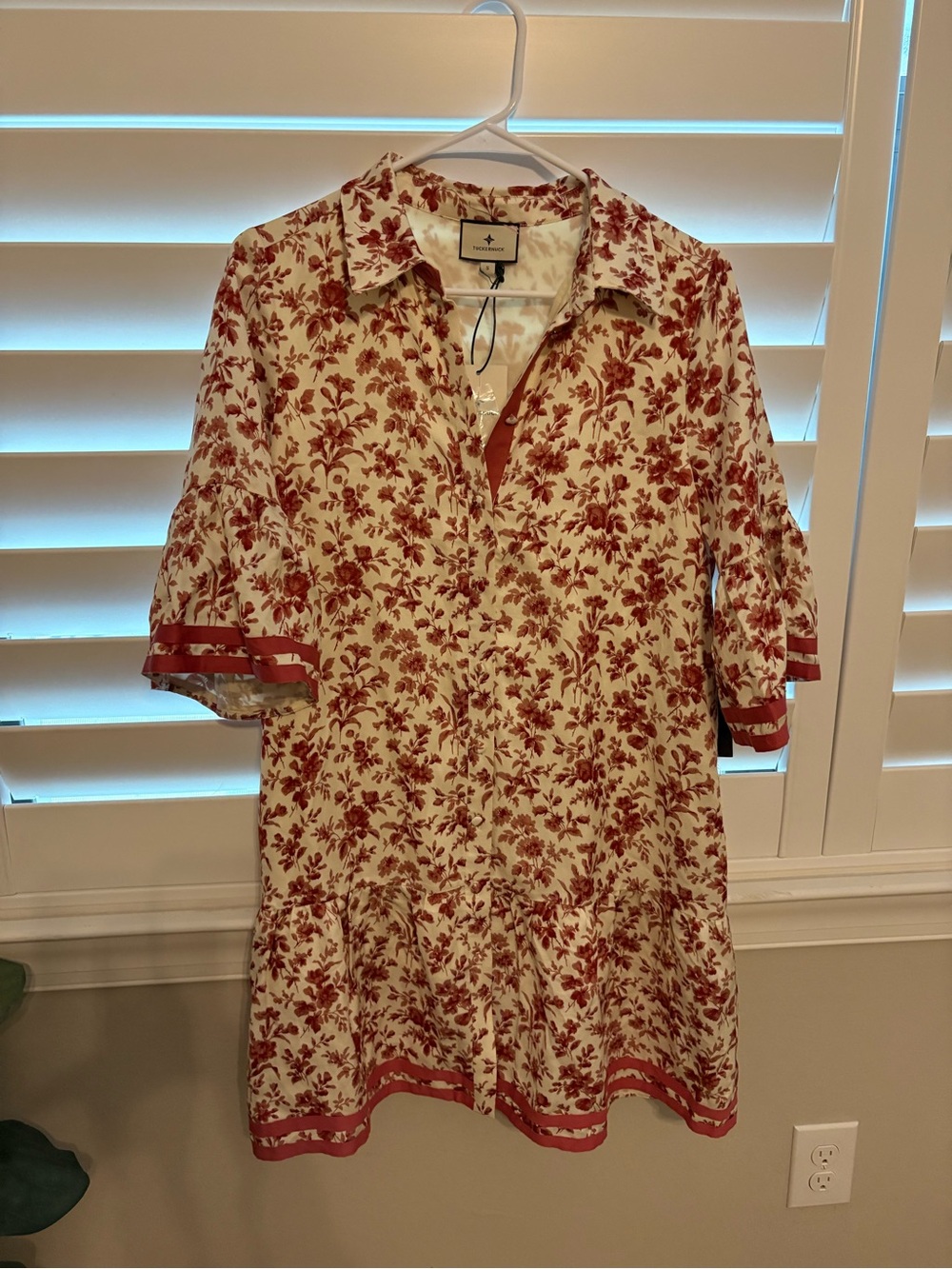 Tuckernuck Cream Mini Dress with Red Floral Print